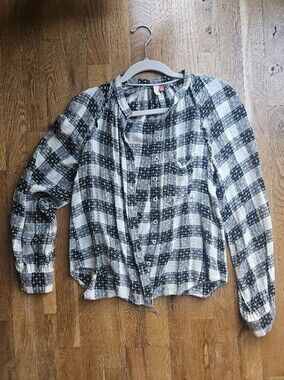 Pilcro Anthropologie Textured Plaid Blouse XS Lime Stitch Detail